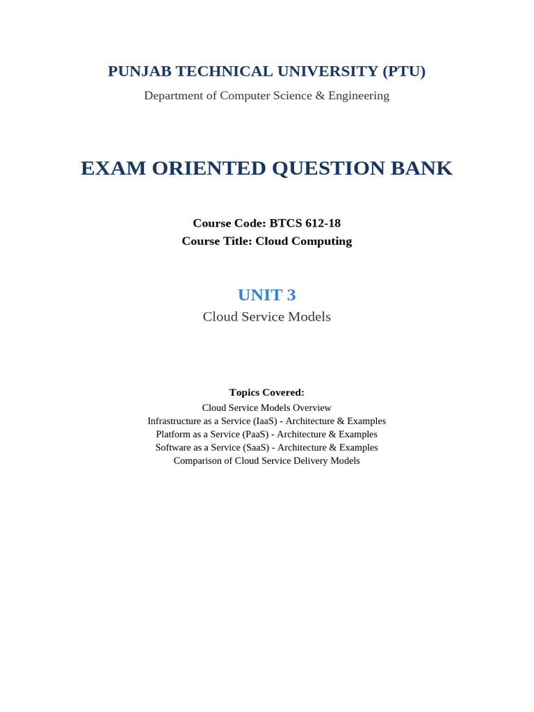 Cloud Computing Unit3 Question Bank | PDF | Software As A Service ...