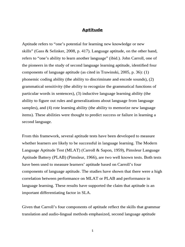 Aptitude | PDF | Second Language Acquisition | Behavioural Sciences
