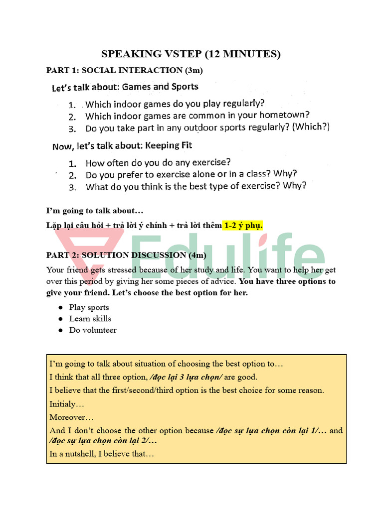 Speaking Vstep (12 Minutes) | PDF