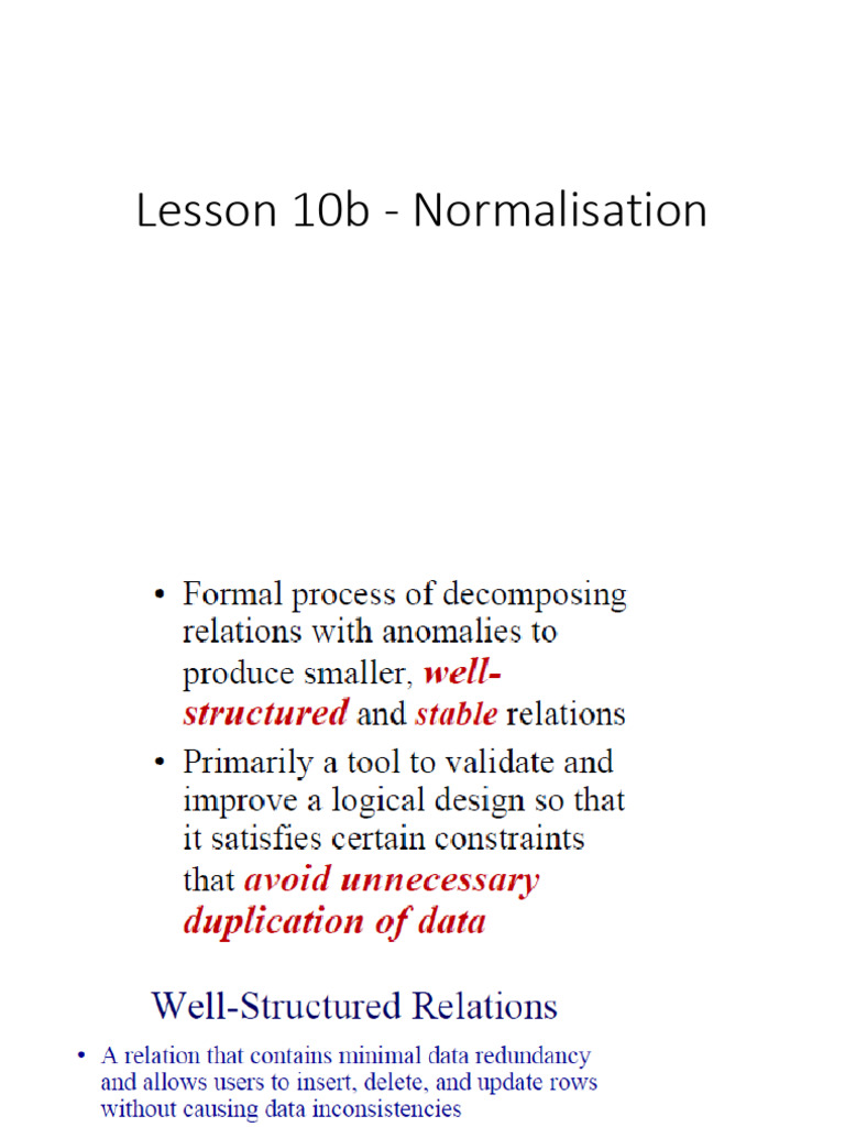 Lesson 10b - Normalisation | PDF | Databases | Information Retrieval