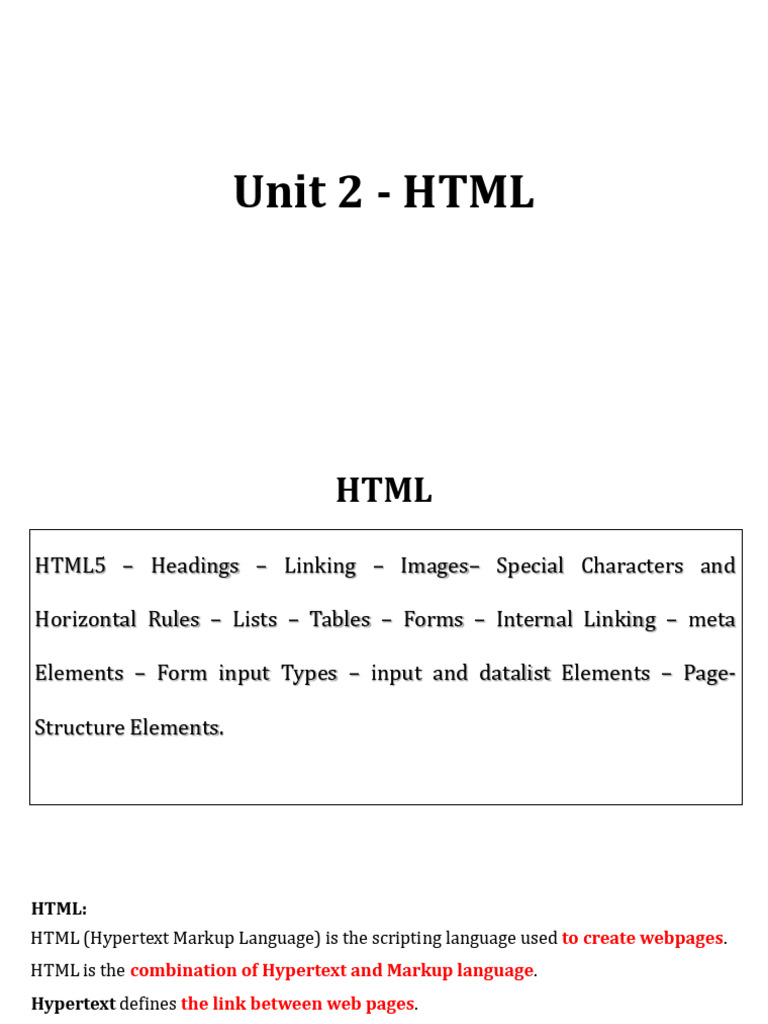 Unit 2 - HTML Notes - Jency A | PDF | Html Element | Hyperlink