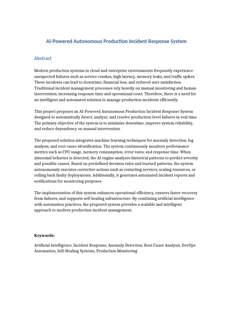AI Powered Autonomous Production Incident Response System Abstract | PDF
