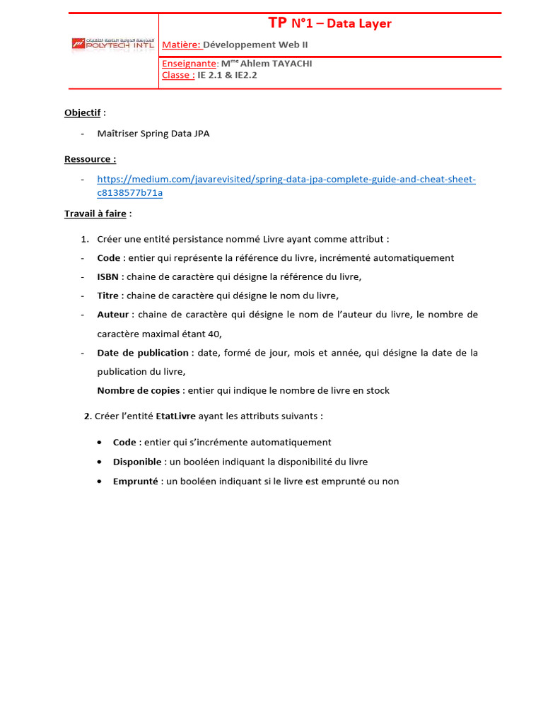 TP1 Data Layer | PDF