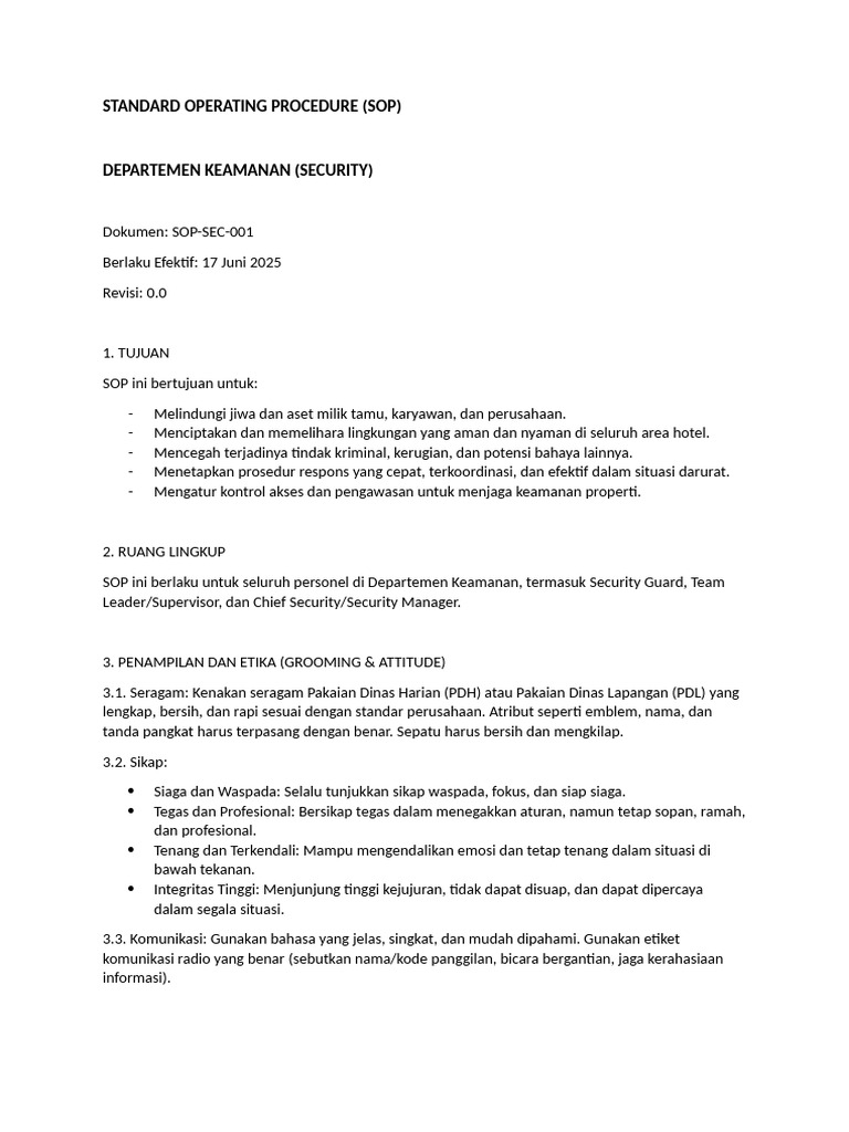 Standard Operating Procedure Security | PDF