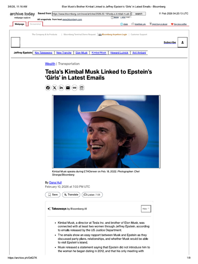 Tesla’s Kimbal Musk Linked to Epstein’s ‘Girls’ in Latest Emails | PDF