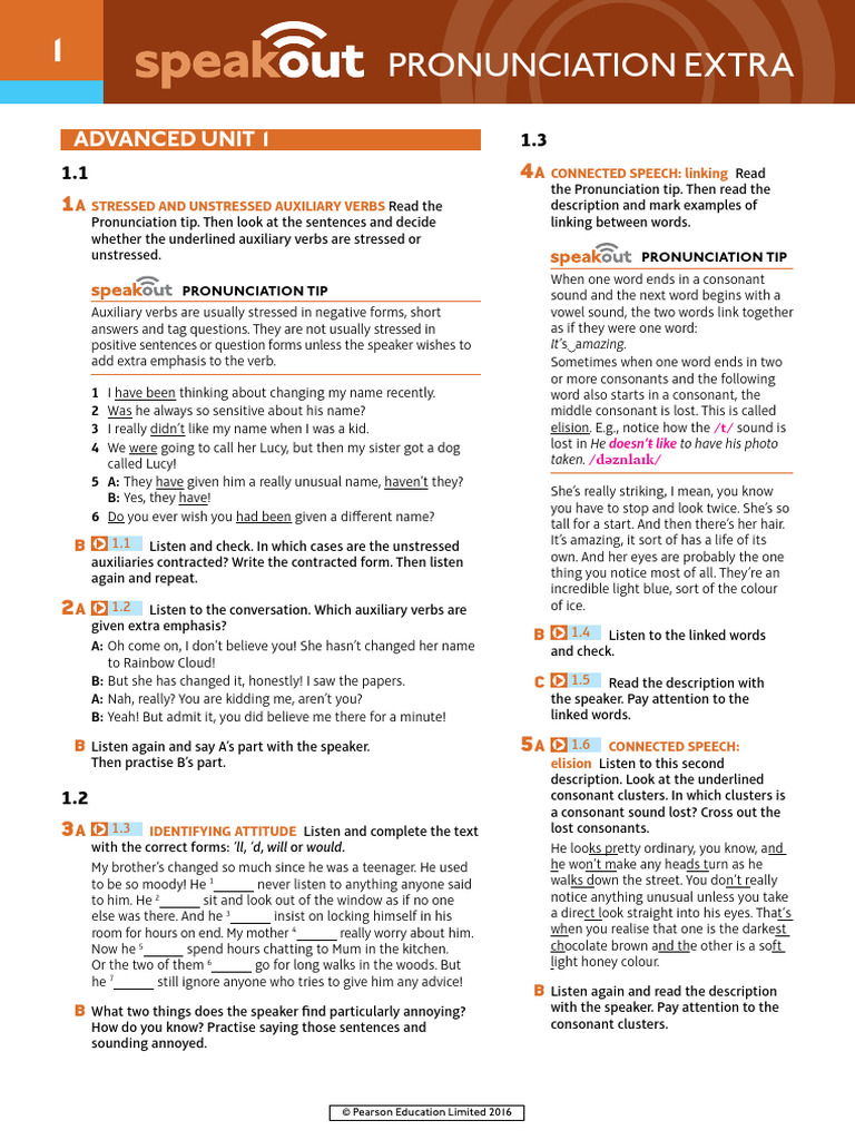 Speakout Pronunciation Extra Advanced Unit 1 | PDF | Stress ...