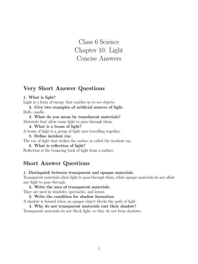 Class 6 Science Chapter 10 Question Answer | PDF