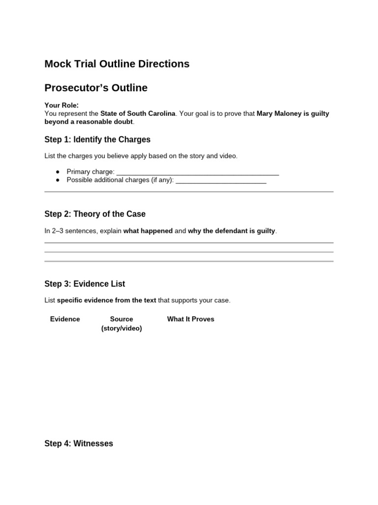 Mock Trial Outline Directions | PDF | Witness | Evidence