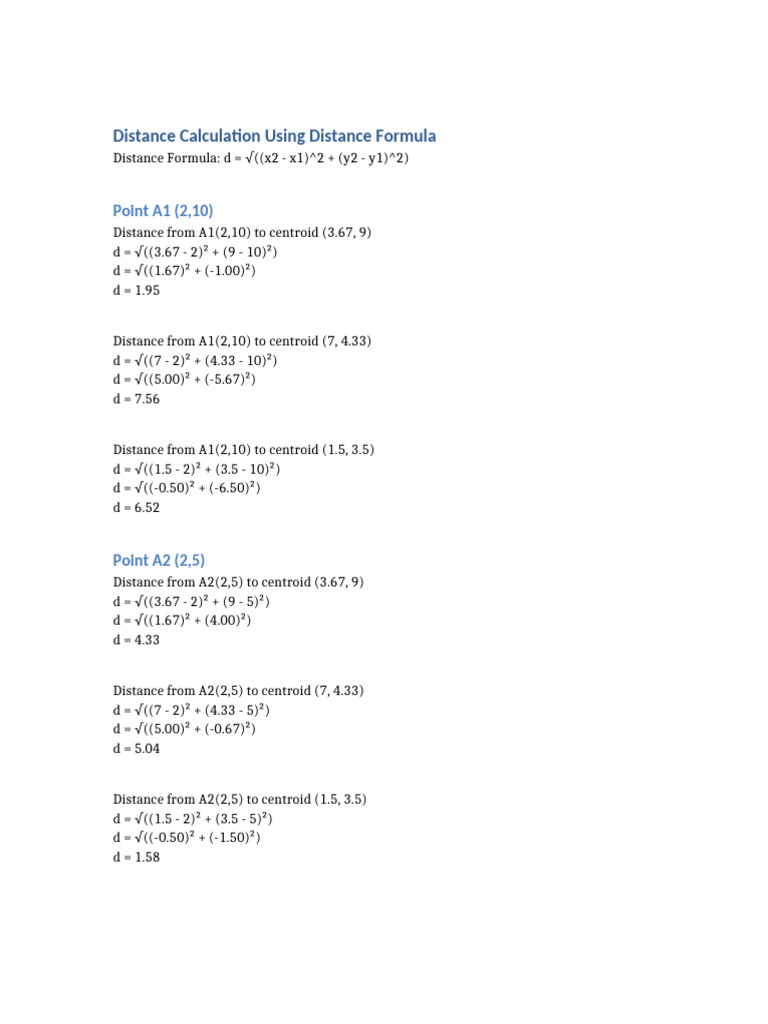 Distance Calculation Steps | PDF