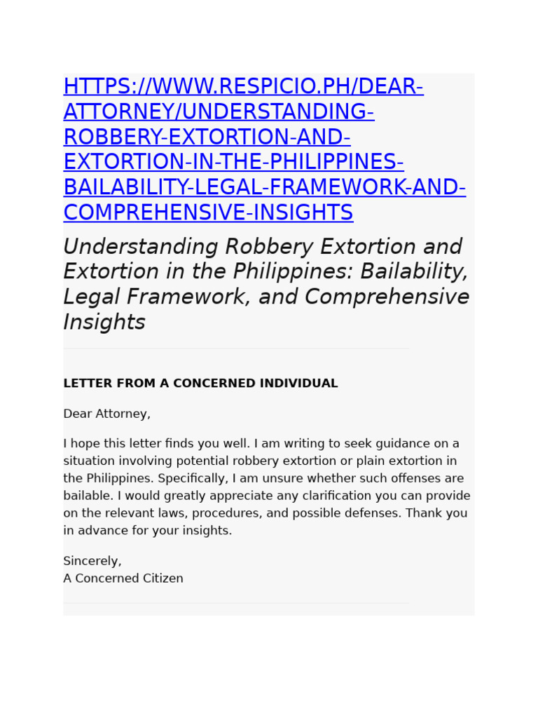 Understanding Robbery Extortion and Extortion in The Philippines ...
