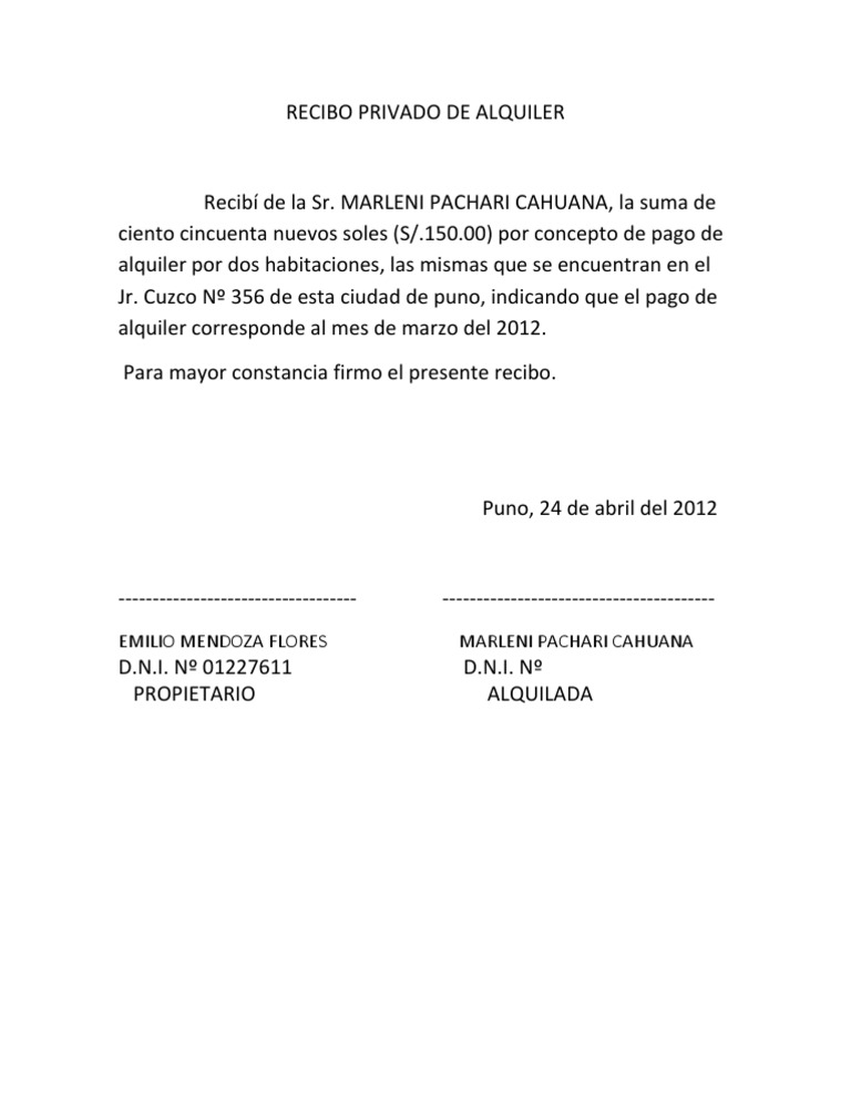 Recibo Privado de Alquiler PDF