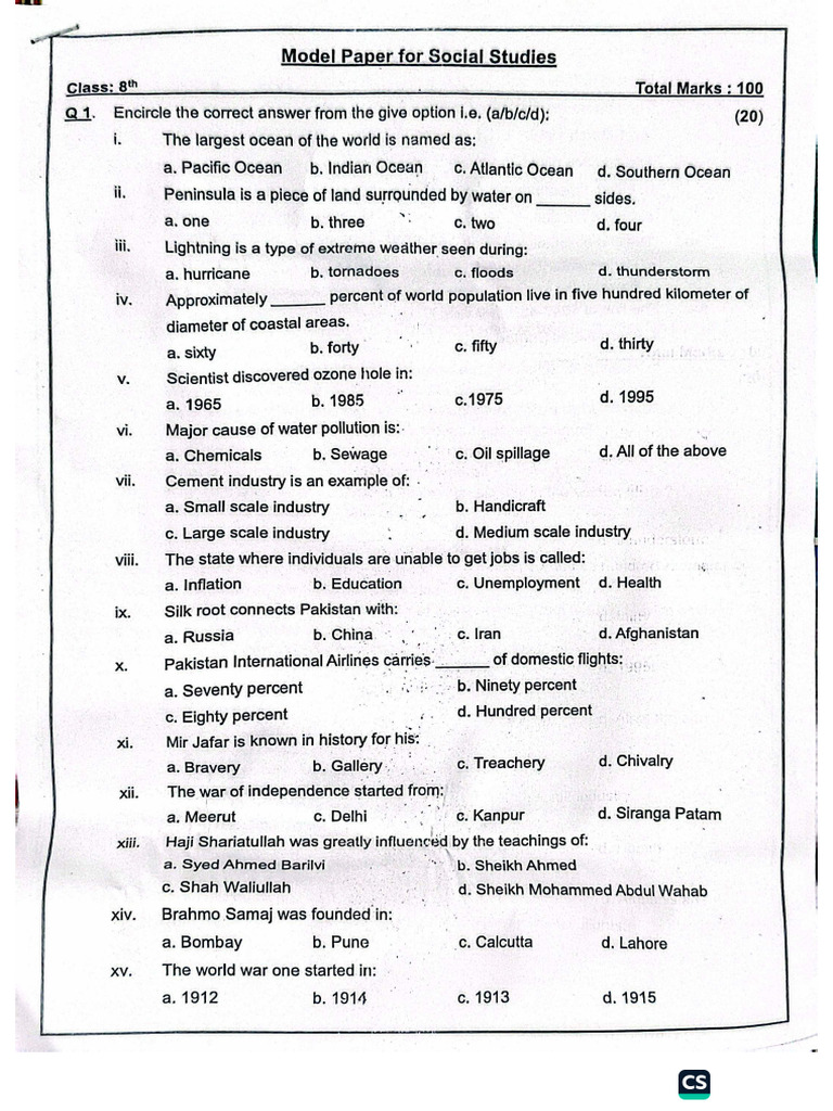 8th Class SST Model Paper | PDF