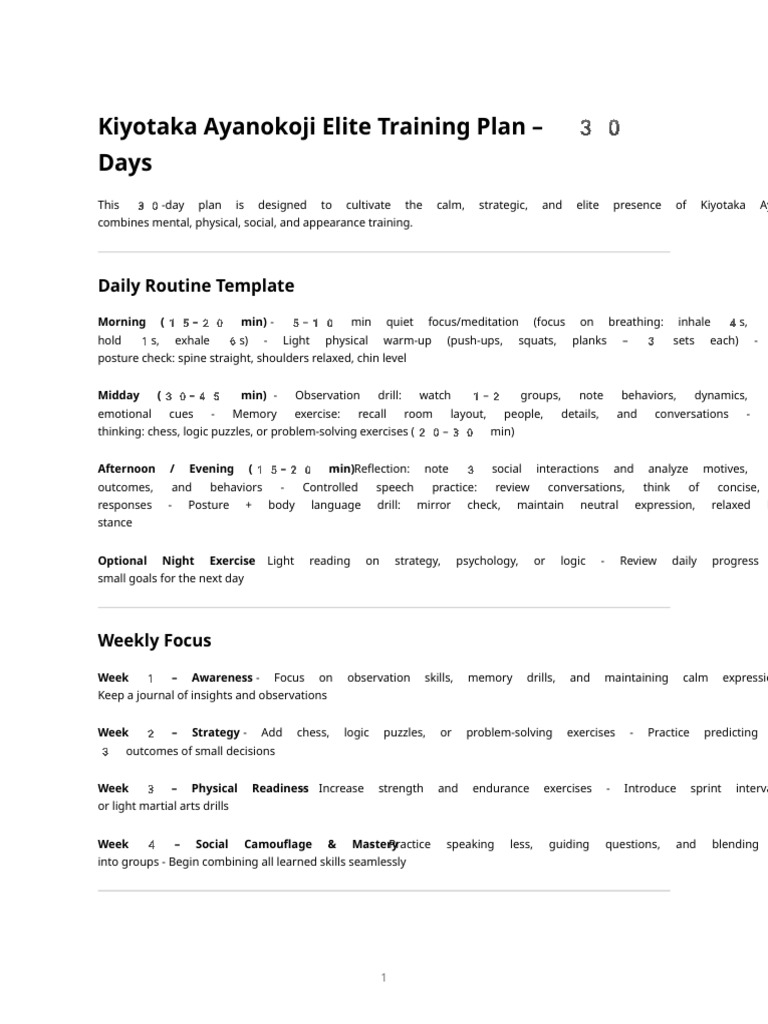 Ayanokoji Elite Training Plan | PDF | Psychology | Cognition