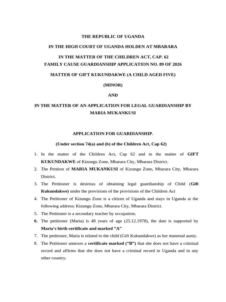 Application For Guardianship | PDF | Justice | Crime & Violence