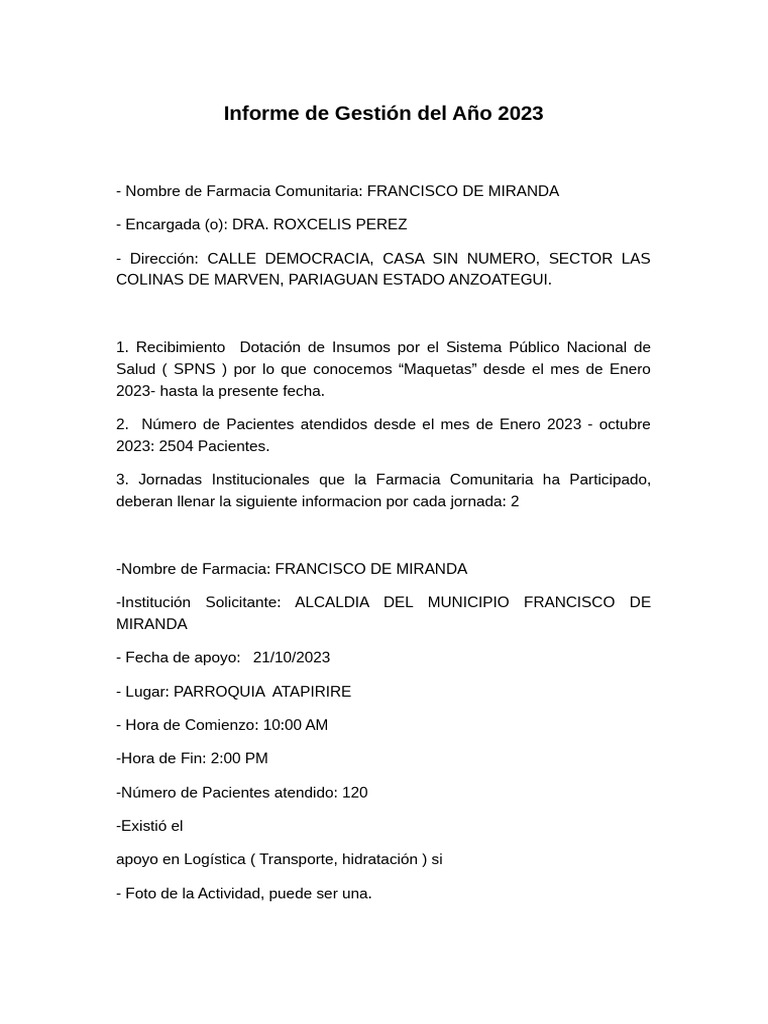 Informe de Gestión Del Año 2023 | PDF