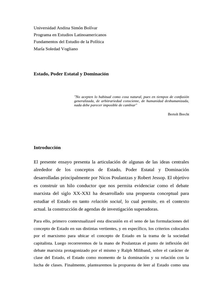 Estado, Poder Estatal y Dominación | PDF | Estado (política) | marxismo