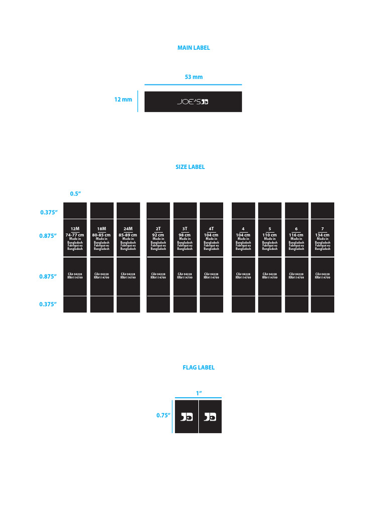 Joe's Woven Size Label Layout | PDF