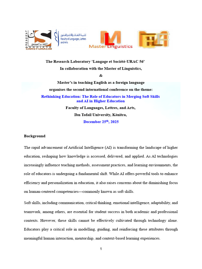 Call For Papers - FLLA, Kenitra | PDF | Artificial Intelligence ...