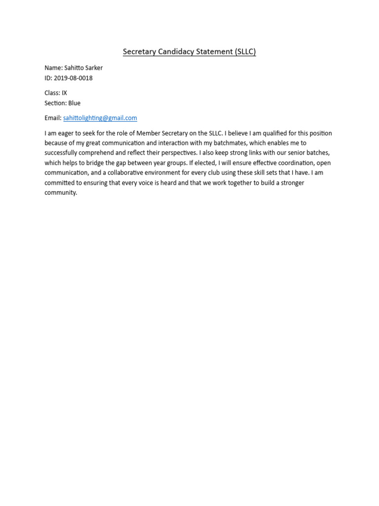 Secretary Candidacy Statement | PDF
