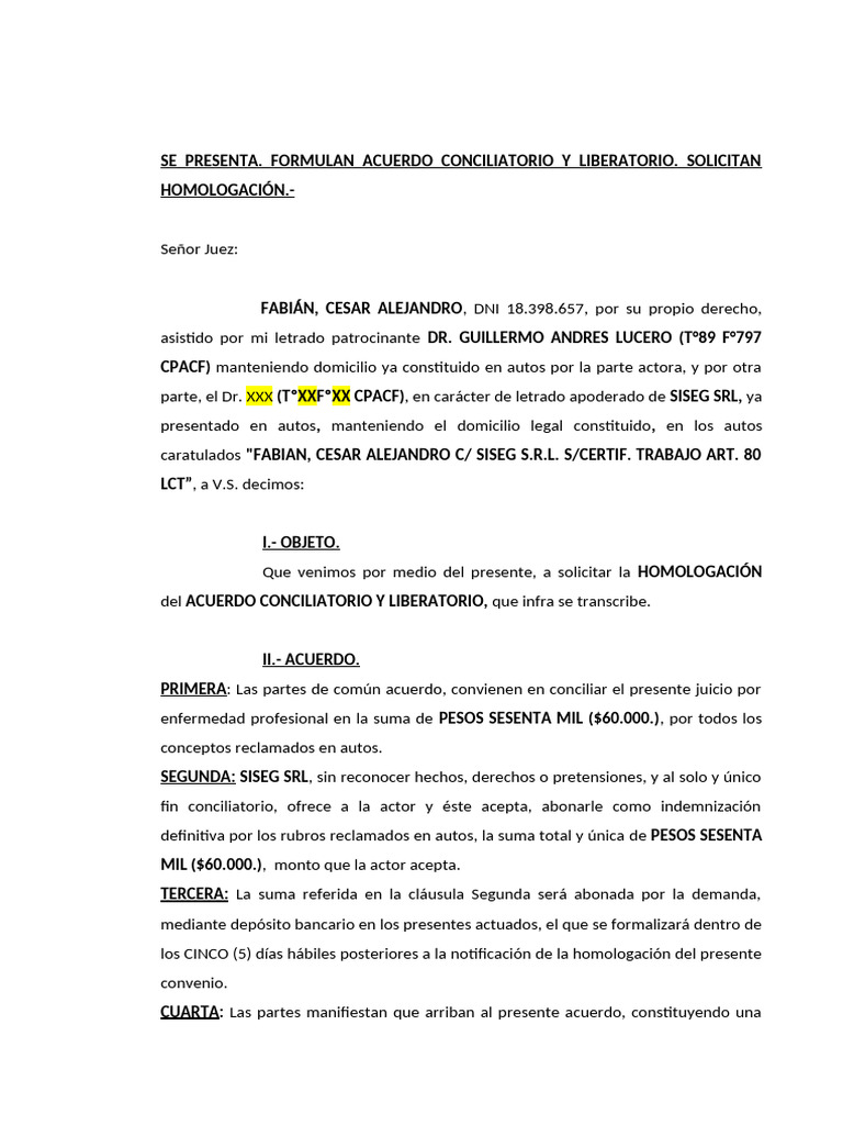 Acuerdo Conciliatorio - Fabian Cesar | PDF | Justicia | Crimen y violencia