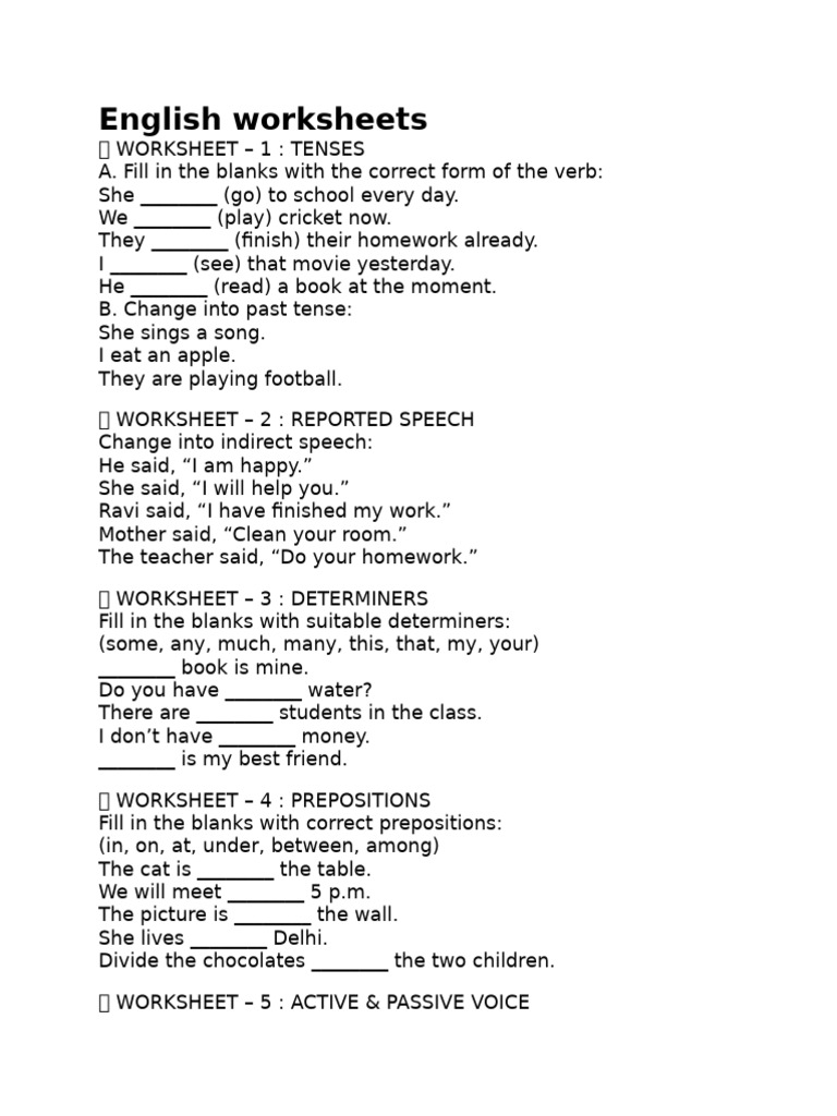 English Worksheets | PDF