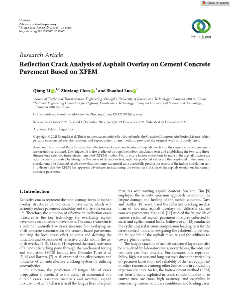Advances in Civil Engineering - 2021 - Li - Reflection Crack Analysis ...
