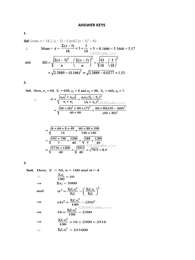 STATISTICS Class Test Answerkey | PDF
