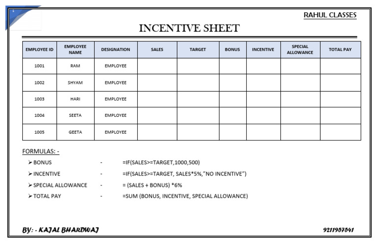 Incentive Sheet | PDF