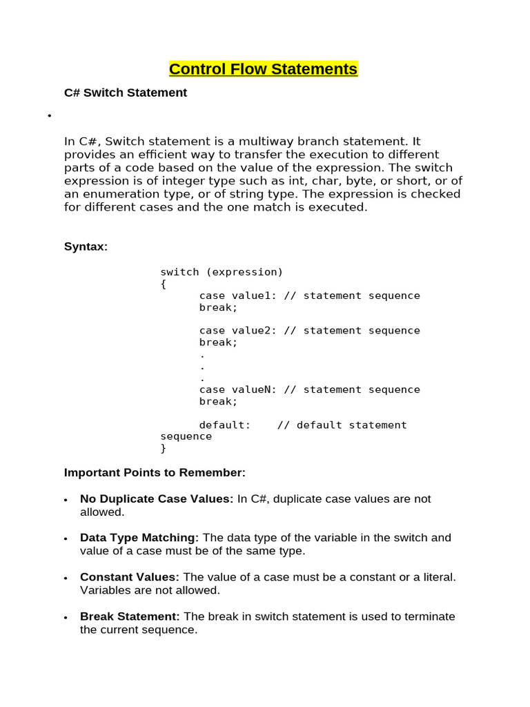 Control Flow Statements | PDF | C Sharp (Programming Language ...