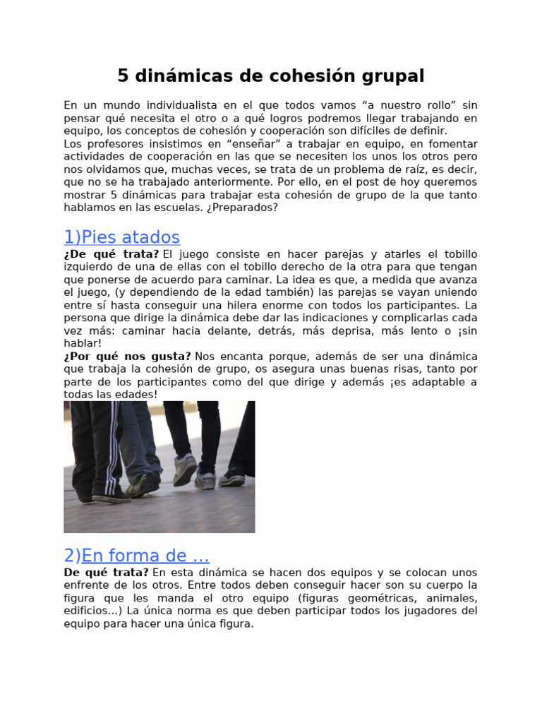 5 Dinámicas de Cohesión Grupal | PDF
