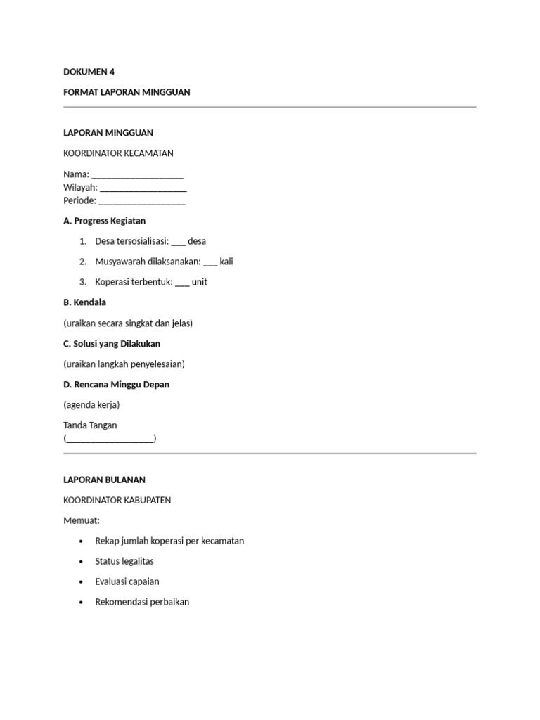 Dokumen 4 Format Laporan Mingguan | PDF