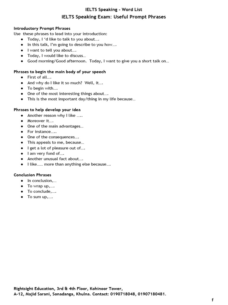 IELTS Speaking - List of Words | PDF | Common Cold | Fashion