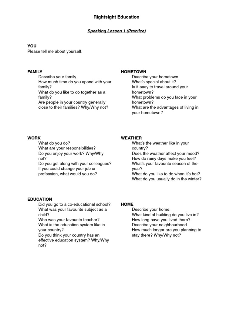 Speaking L1 - Class Practice | PDF