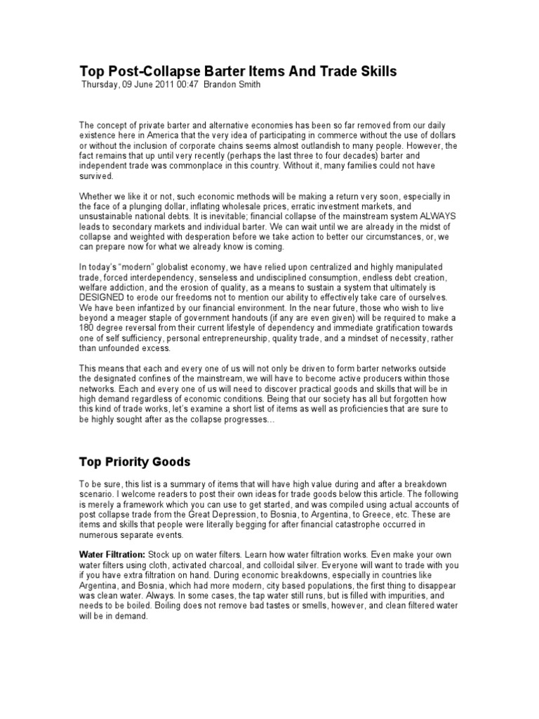 Essential Barter Items Post-Collapse | PDF | Hemp | Goat