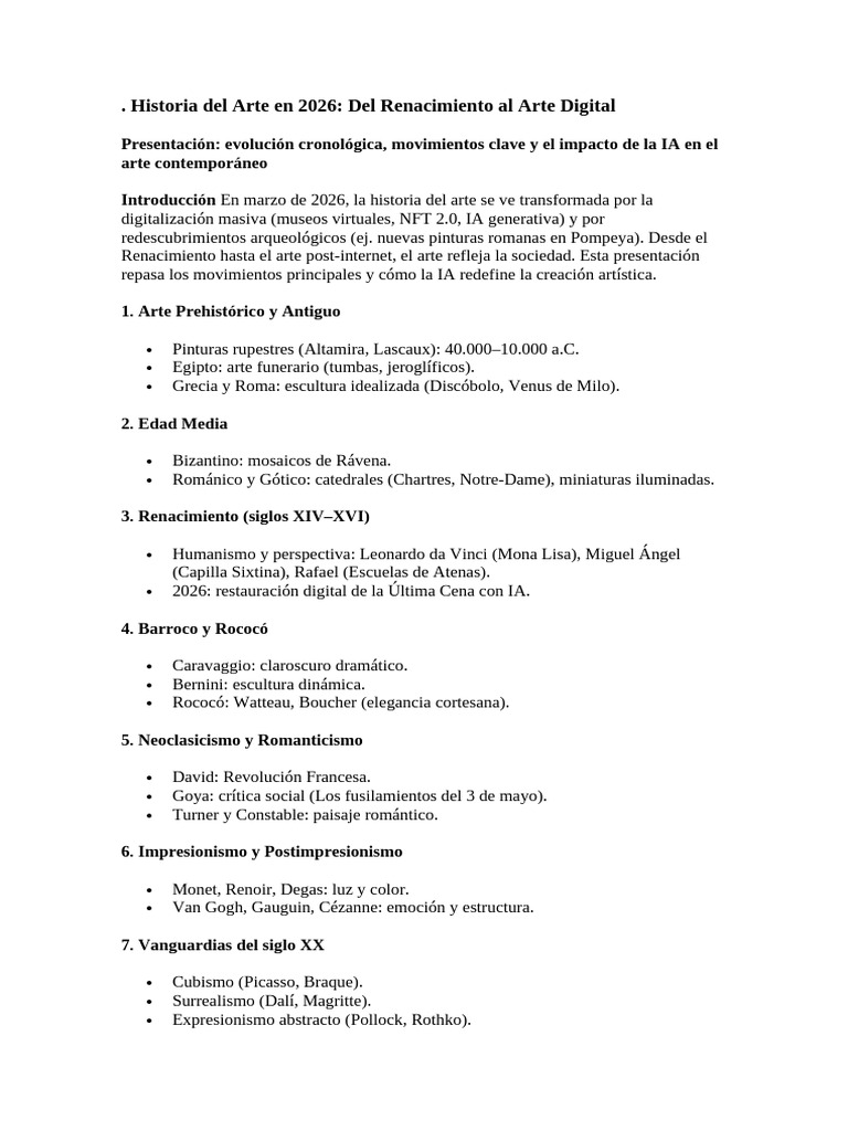 Historia Del Arte en 2026 Del Renacimiento Al Arte Digital | PDF ...