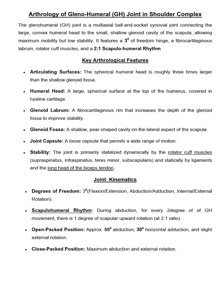 Arthrology GH Joint | PDF | Shoulder | Anatomical Terms Of Motion