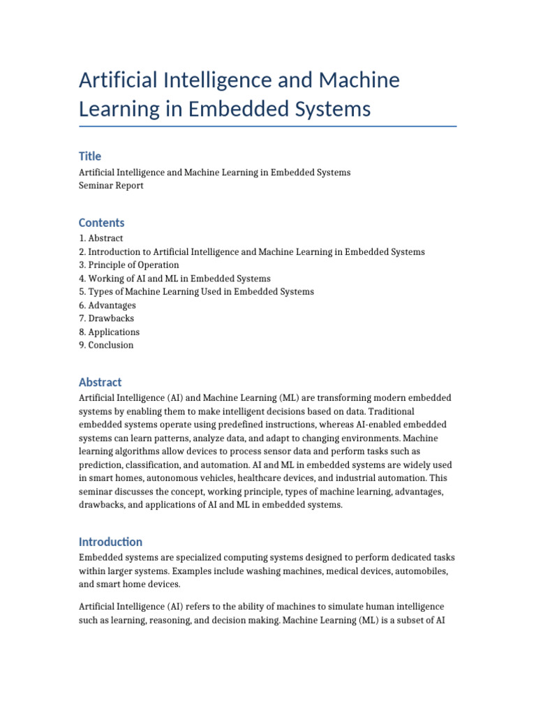 AI ML in Embedded Systems Seminar | PDF | Machine Learning | Artificial ...
