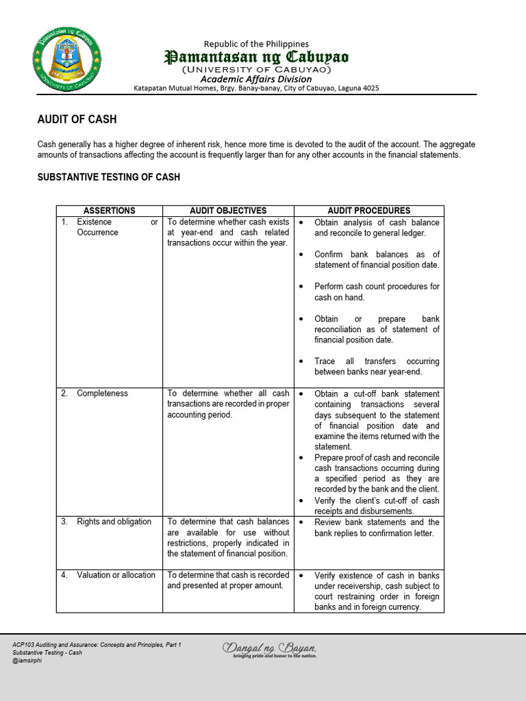 05 Audit of Cash (20260217184109) | PDF | Banks | Debits And Credits