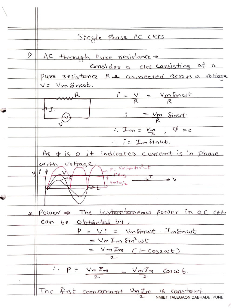 Single Phase Alternate Current Circuit 1st Year Engineering | PDF