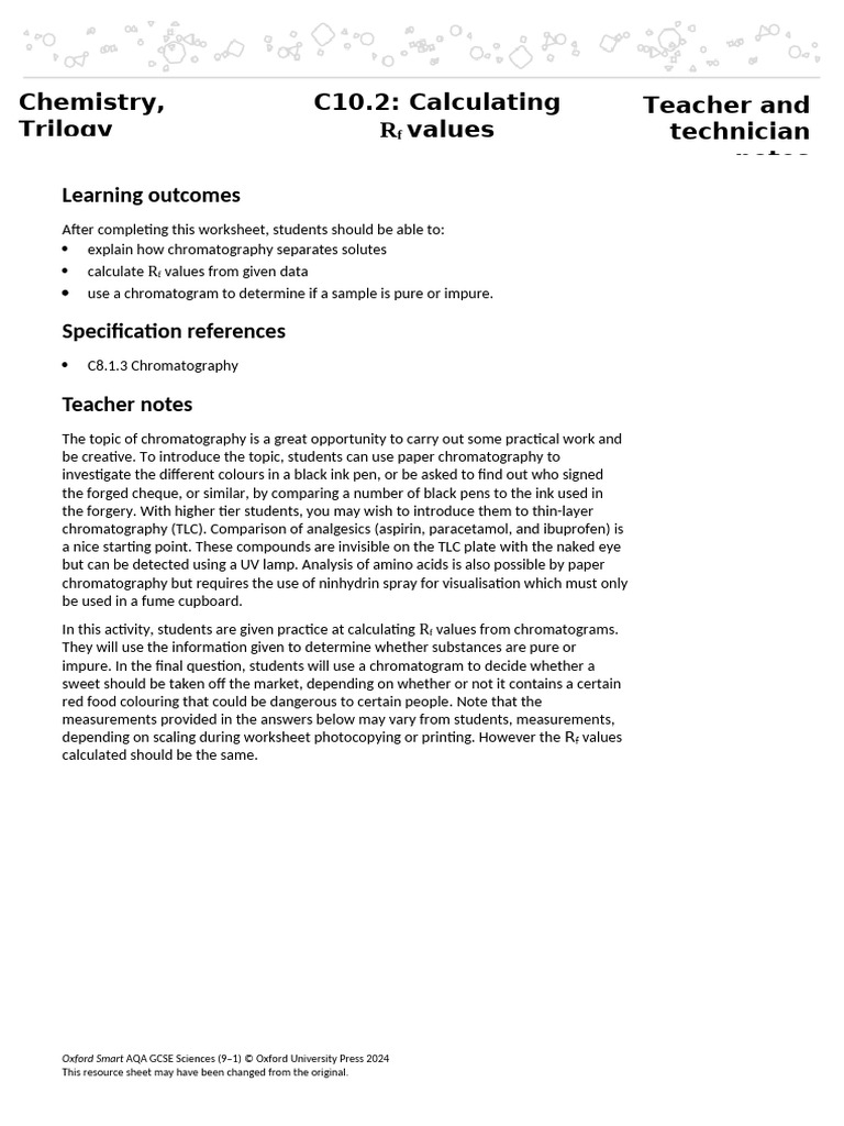 C10.2 Calculating RF Values Teacher 3 | PDF