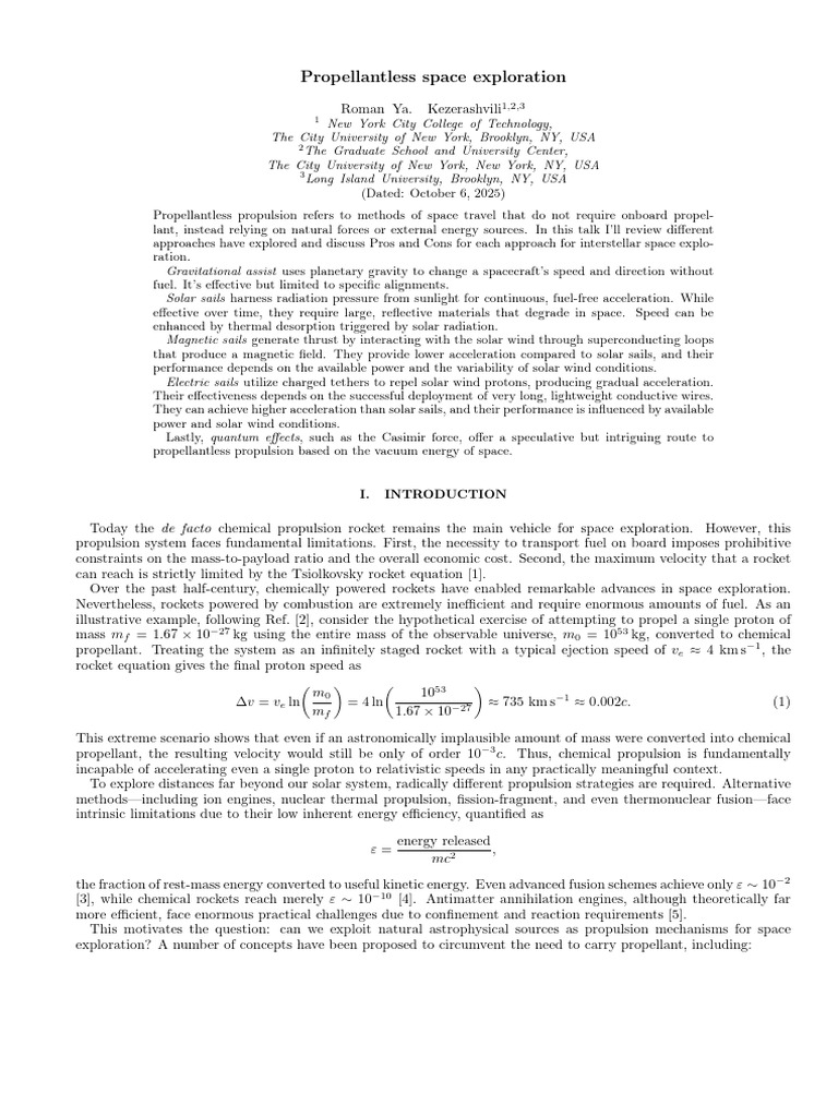 Propellantless Space Exploration | PDF | Spacecraft Propulsion | Radiation