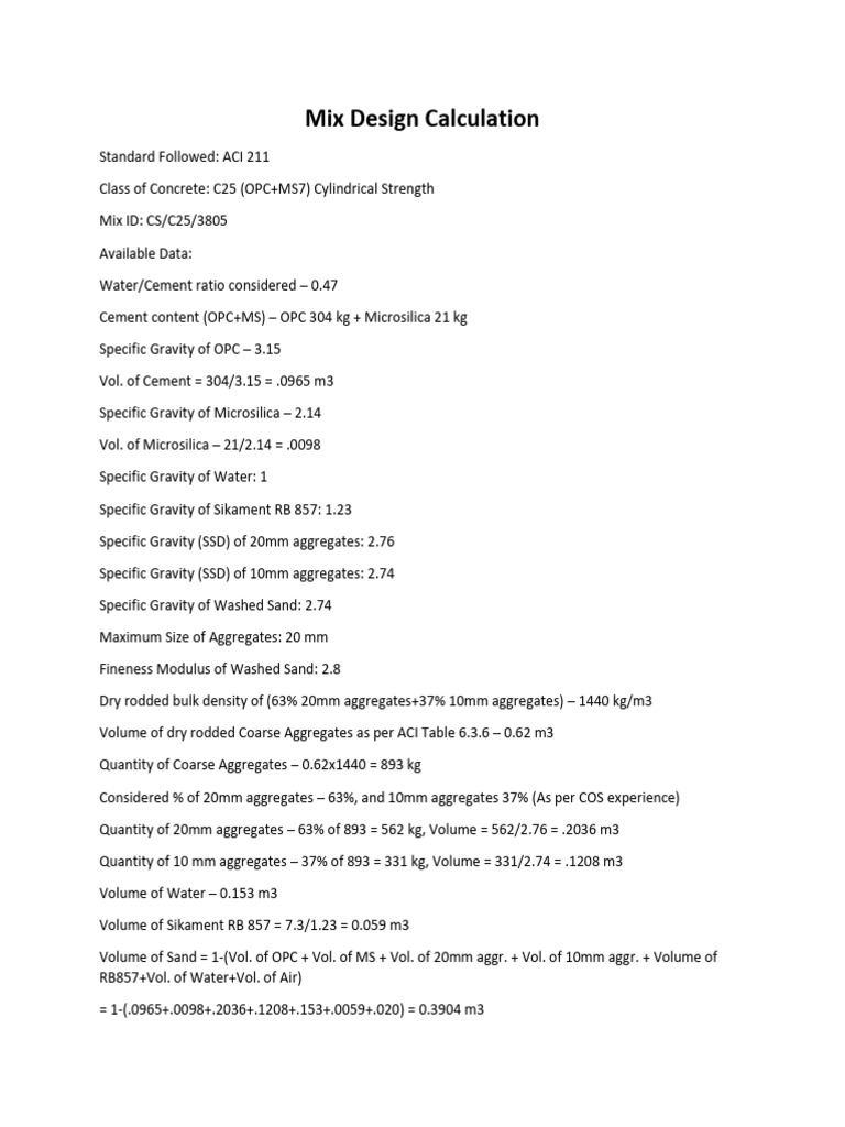Mix Design Calculation - C25 OPC+MS7 | PDF
