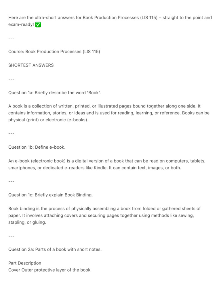 Here Are The Ultra-Short Answers For Book Production Processes (LIS ...