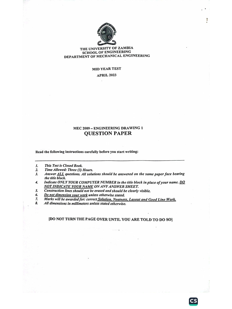 April 2023 (Engineering Drawing Mid Year Test) | PDF