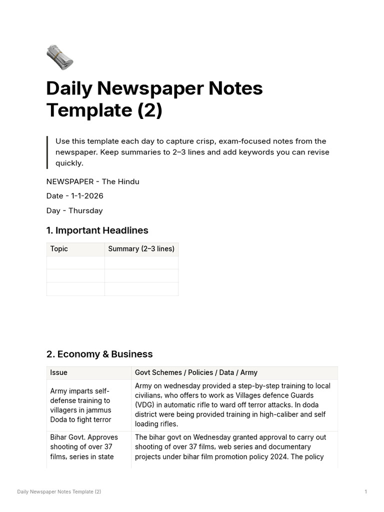 Daily Newspaper Notes Template (2) - 7 | PDF