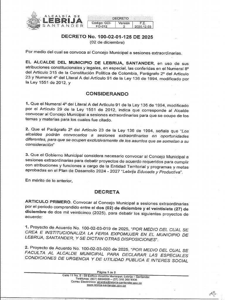 DECRETO No.100-02-01-125 DE 2025 | PDF