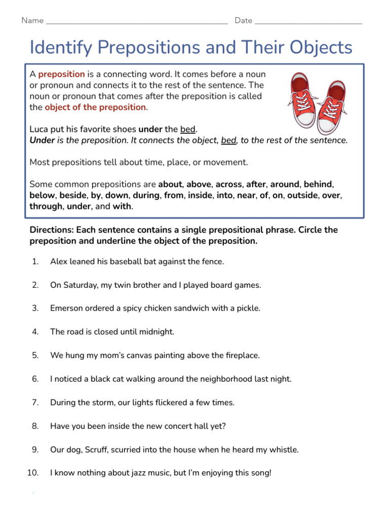 Identify Prepositions and Their Objects | PDF