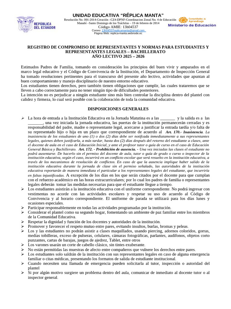 Acta de Inicio de Año - Bachillerato 2025-2026 | PDF | Maestros | Salón ...