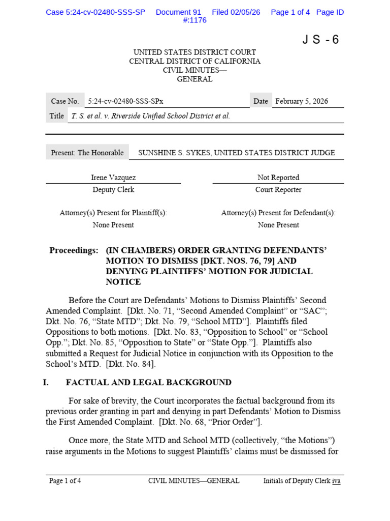Federal Court Ruling Dismissing Lawsuit Against Riverside Unified ...