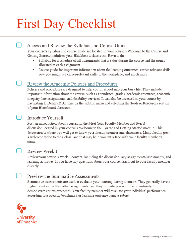 First Day Checklist | PDF